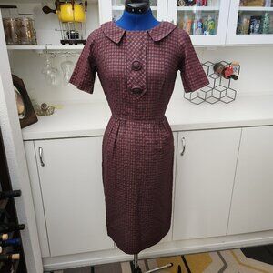 Vtg 1960s Kabro Gingham Short Sleeve Pencil Dress XS Mod Secretary